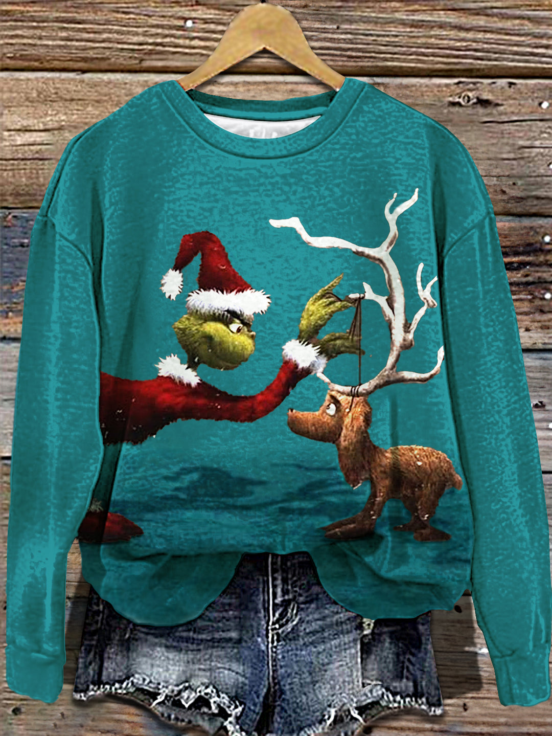 Women's Christmas Reindeer Print Crew Neck T-shirt