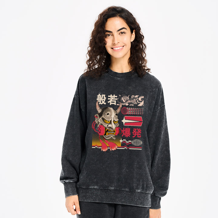 Hannya Mask Japanese Washed Sweatshirt