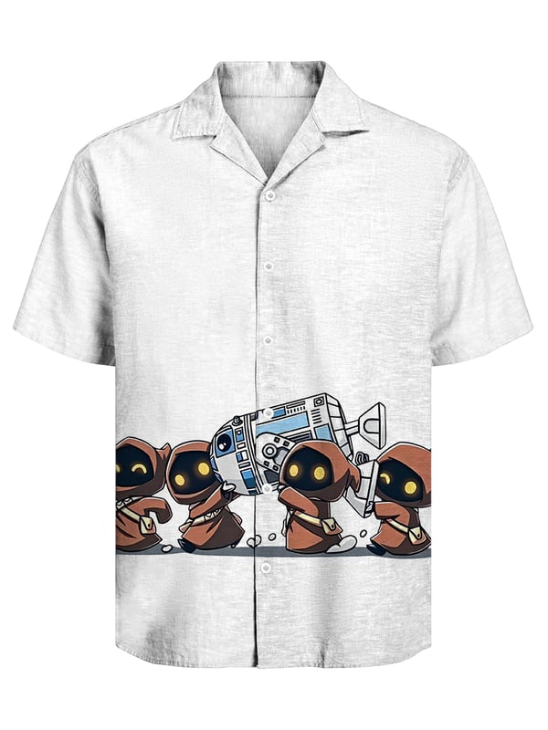 Casual Cartoon Cuban Collar Short Sleeve Shirt