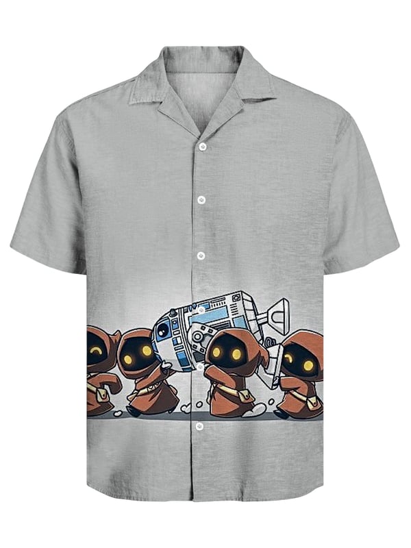Casual Cartoon Cuban Collar Short Sleeve Shirt
