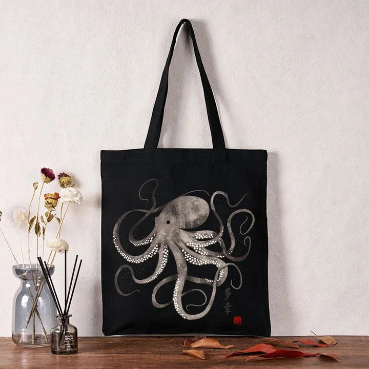 Octopus Japanese Calligraphy Tote Bag