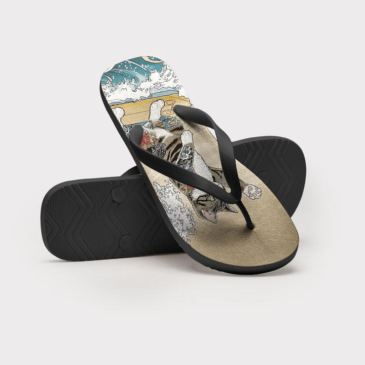 Cat Surfing Flip Flops
