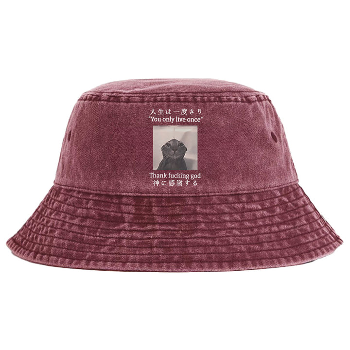 Funny Melancholy Cat Washed Bucket Hat