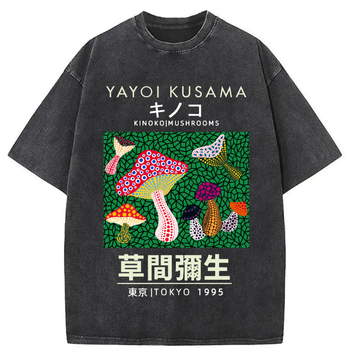 Yayoi Kusama Spotted Mushroom Vintage Washed Crew Neck T-Shirt