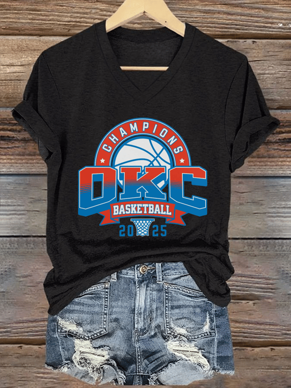 Basketball Print V-Neck T-Shirt
