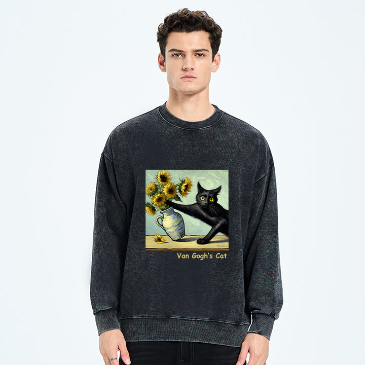 Van Gogh's Naughty Cat Washed Sweatshirt