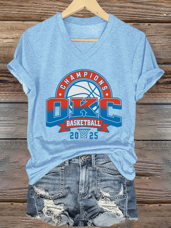 Basketball Print V-Neck T-Shirt
