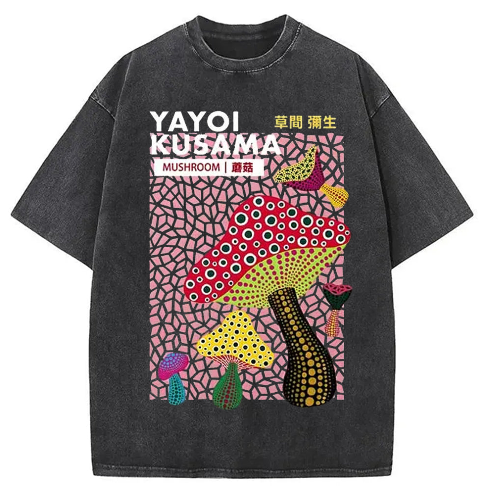 Yayoi Kusama Mushroom Vintage Washed Crew Neck T-Shirt