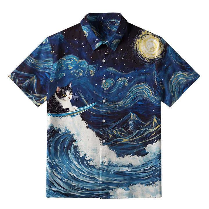 The Great Wave Off Cat Button-up Shirt