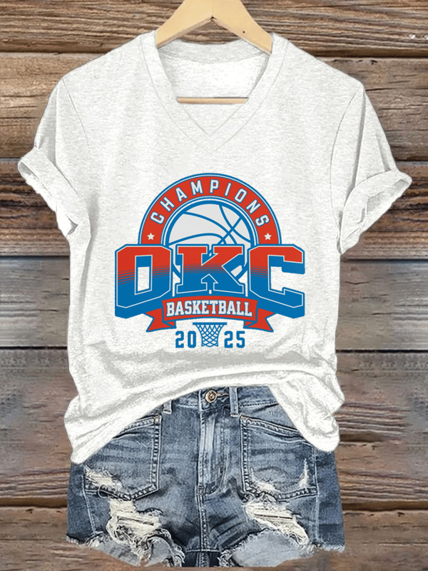 Basketball Print V-Neck T-Shirt