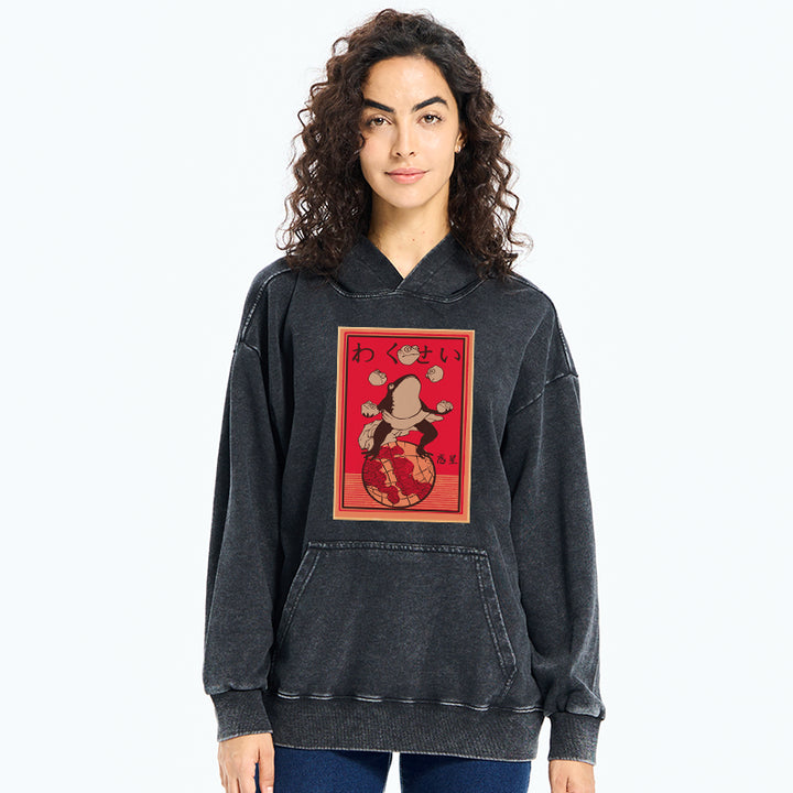 Wakusei Frog Funny Washed Hoodie
