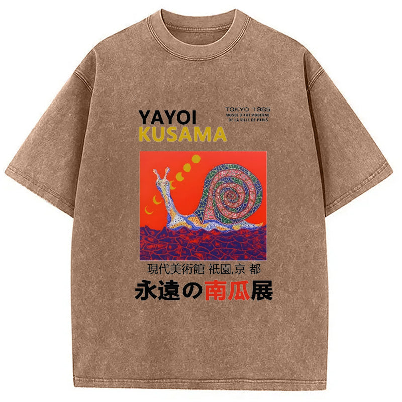Yayoi Kusama Snail Vintage Design Washed Crew Neck T-Shirt