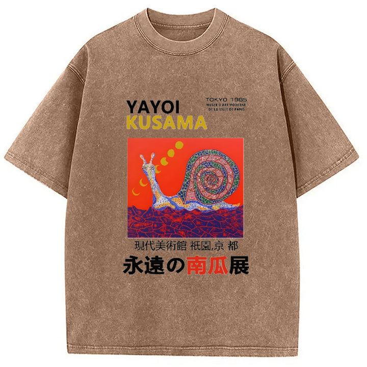 Yayoi Kusama Snail Vintage Design Washed Crew Neck T-Shirt