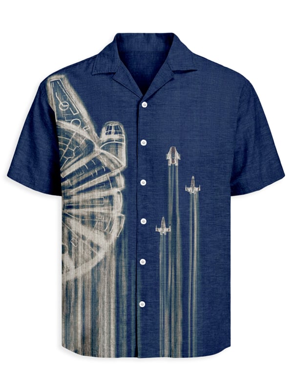 Retro Planet Art Cuban Collar Short Sleeve Shirt