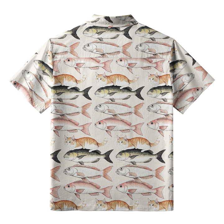 Funny Cat Riding On Fish Aloha Hawaiian Shirt