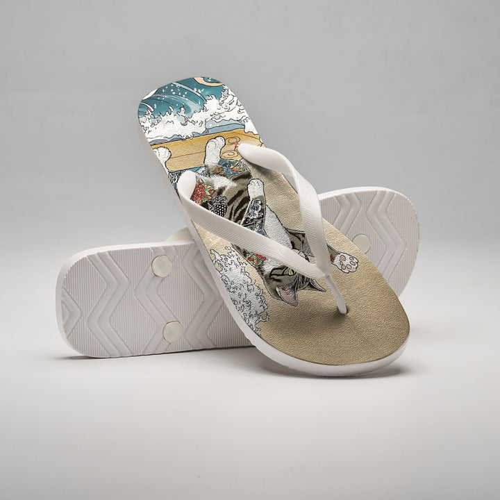 Cat Surfing Flip Flops