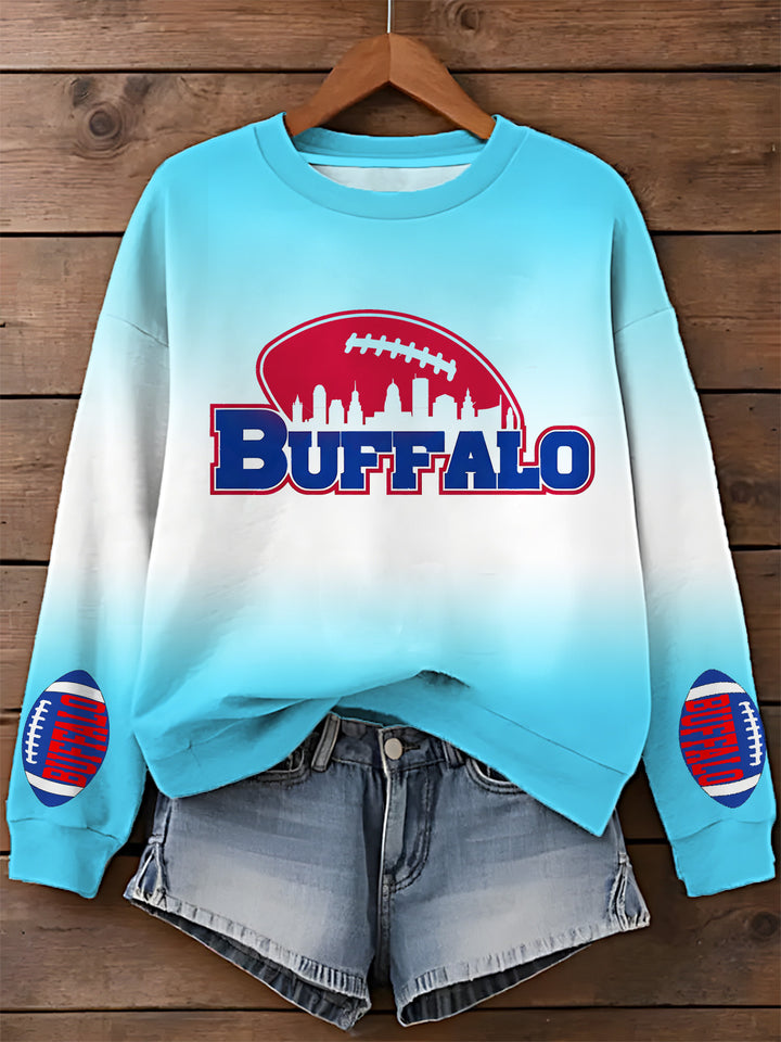 Buffalo Bills Football Gradient Printed Long Sleeve Casual Top