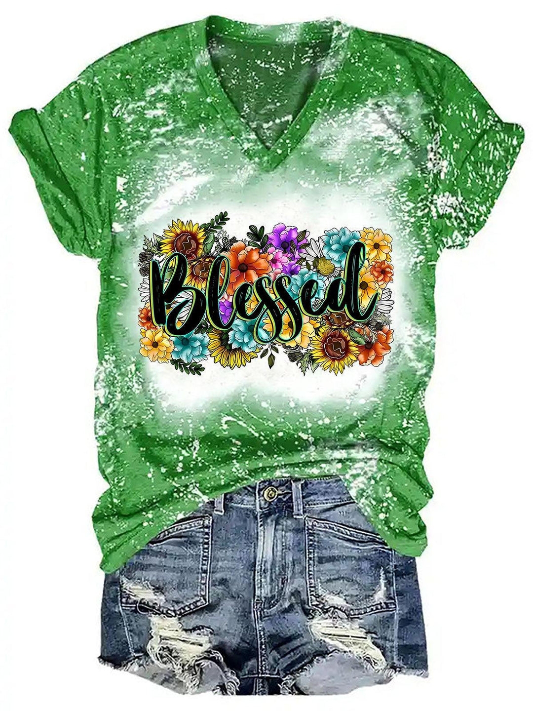 Women's Blessed Print Tie-Dye Casual T-Shirt