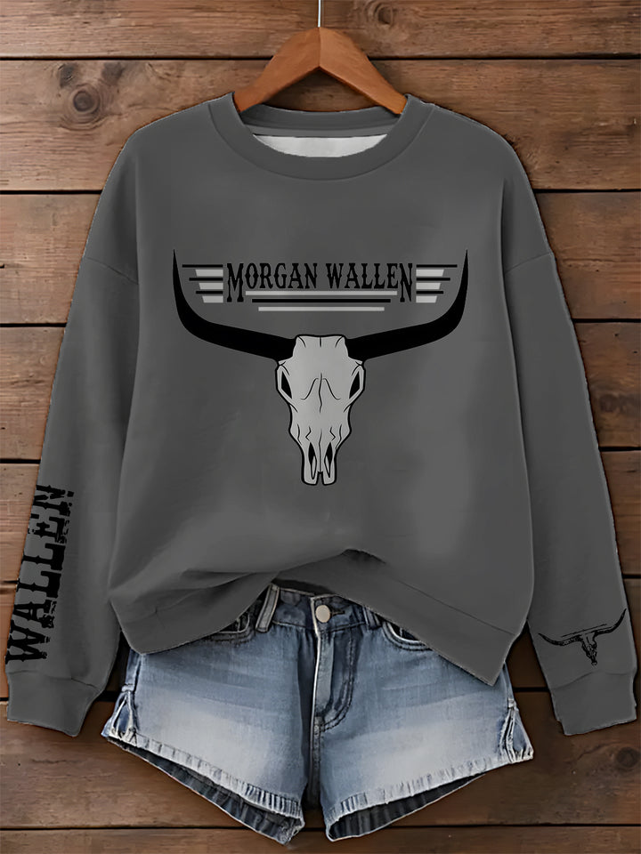 Morgan Wallen Simple Printed Long Sleeve Casual Top