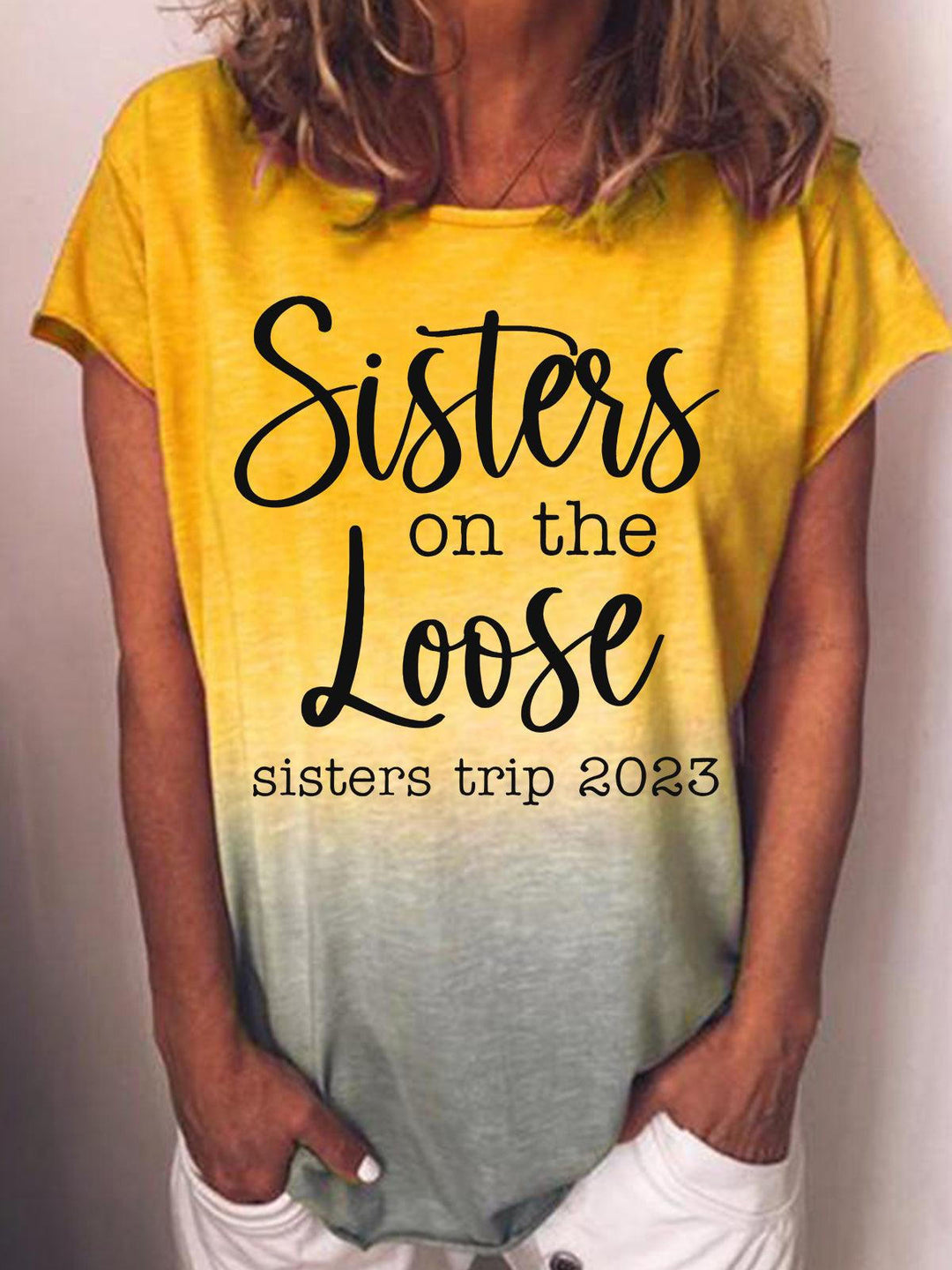 Sisters Trip 2023 Round Neck Gradient Print T-Shirt