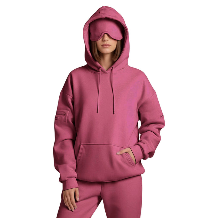 Airplane Mode Travel Hoodie Solid Color Women Comfort Travel Hoodie with Eyeshade Loose Pullover Fall Outfits steadfast