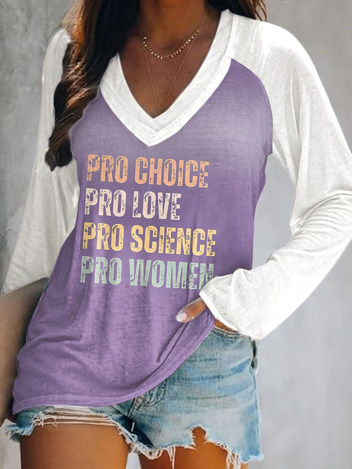 Pro Choice Women Print V-Neck Long Sleeve Top
