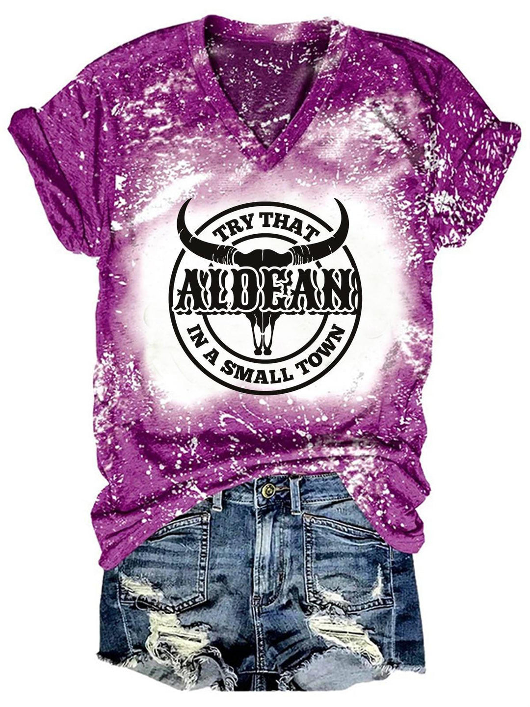 Women's Tie Dye Print Casual V Neck Top