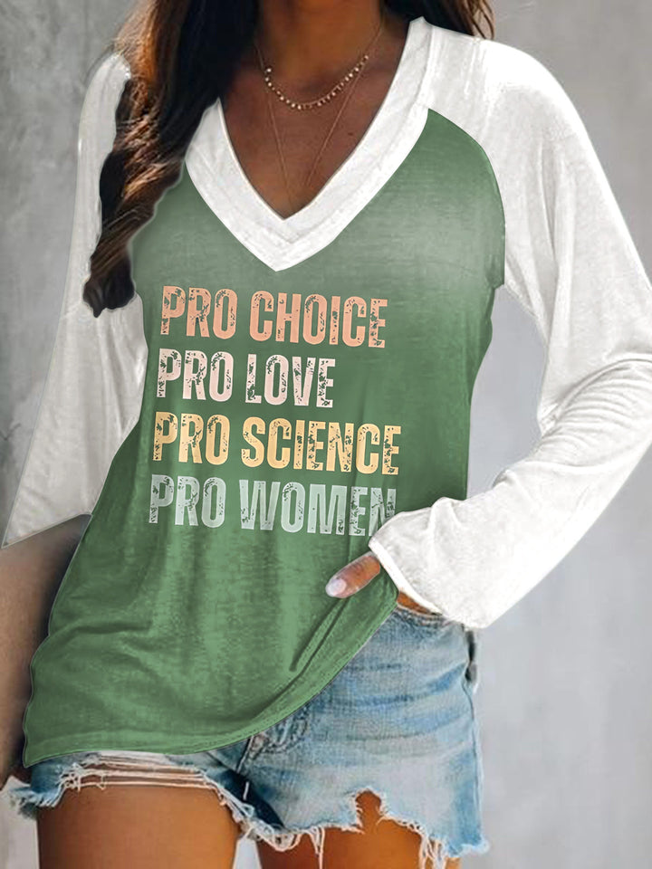 Pro Choice Women Print V-Neck Long Sleeve Top