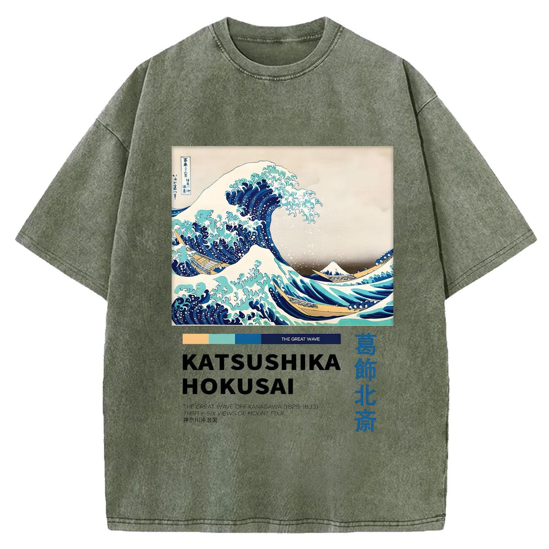 Katsushika Hokusai Wave Art Paint Retro T-shirt