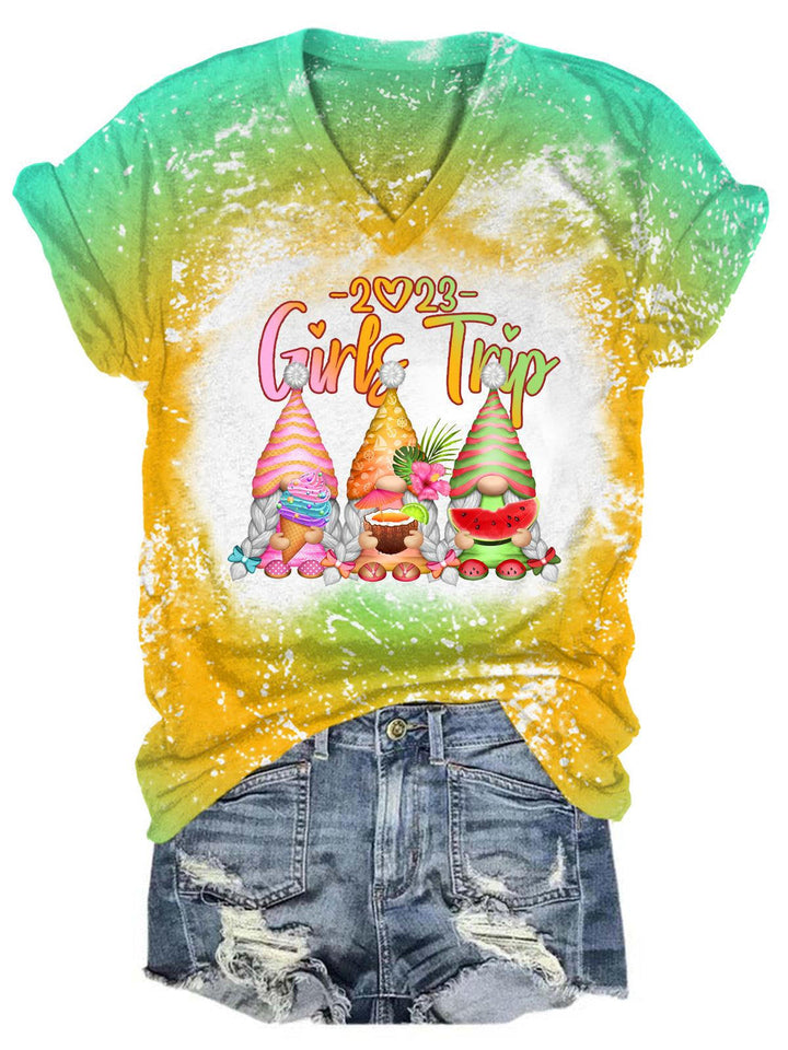 Girls Trip 2023 Gnome Print Tie Dye T-Shirt