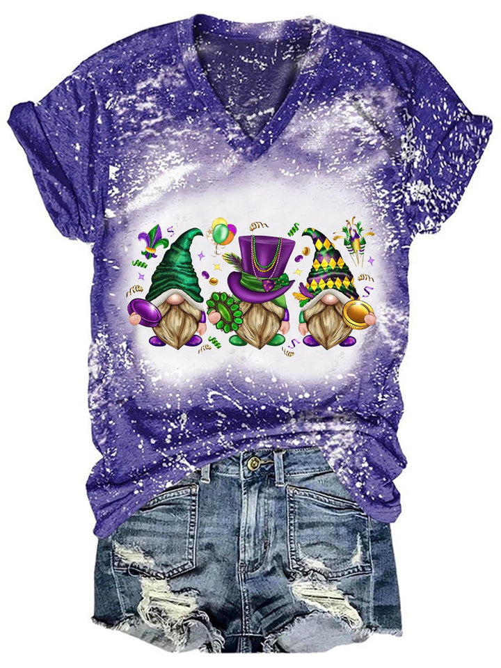 Mardi Gras Gnome Print Tie Dye Top