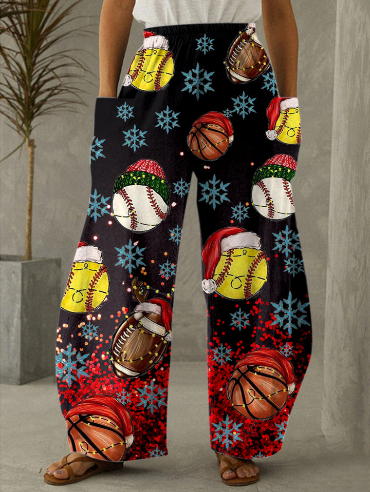 Women's Christmas Football Print Casual Pants