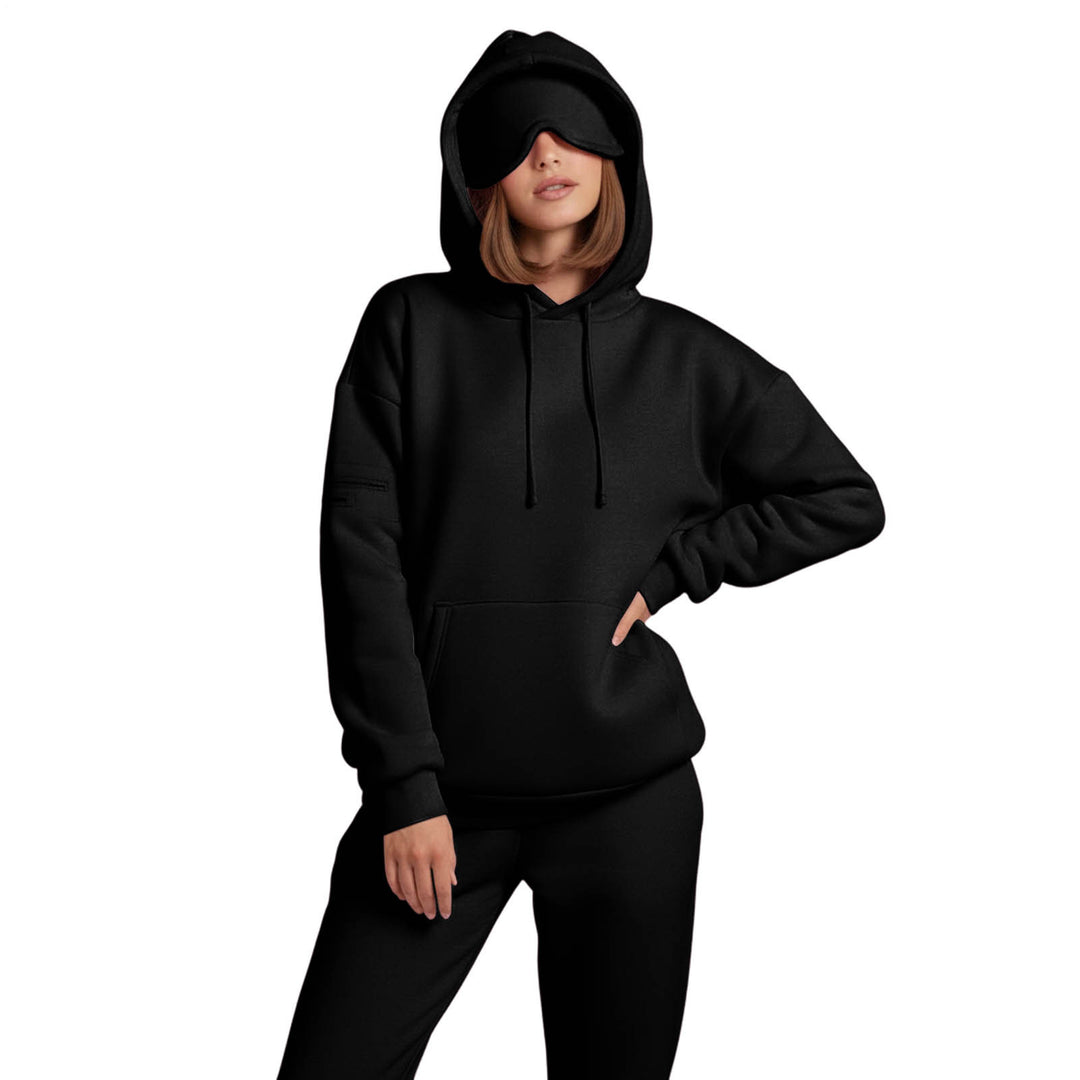 Airplane Mode Travel Hoodie Men Women Comfort Hoodies with Eyeshade Pullover Tops Clothes with Hidden Pockets active