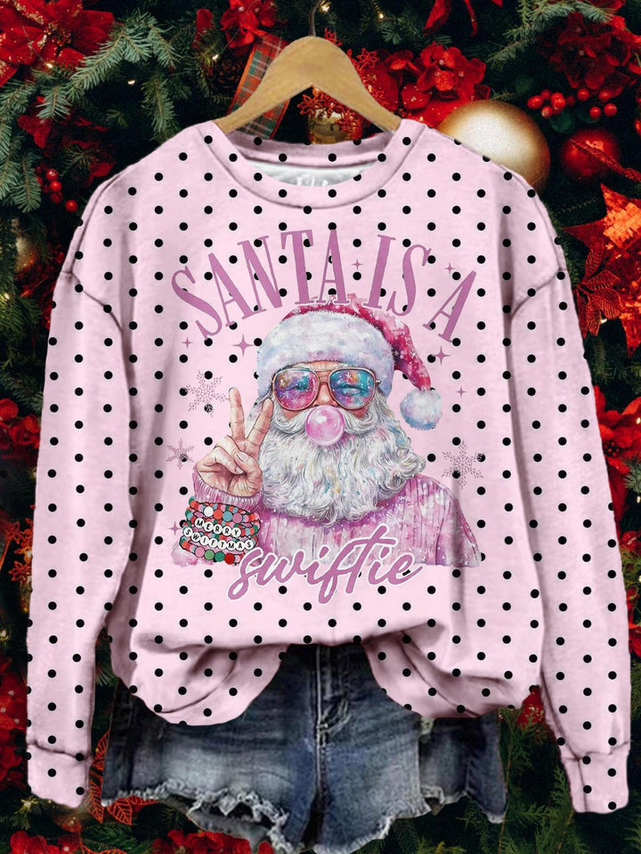 Santa Is A Swiftie Fun Vintage Print Long Sleeve Top