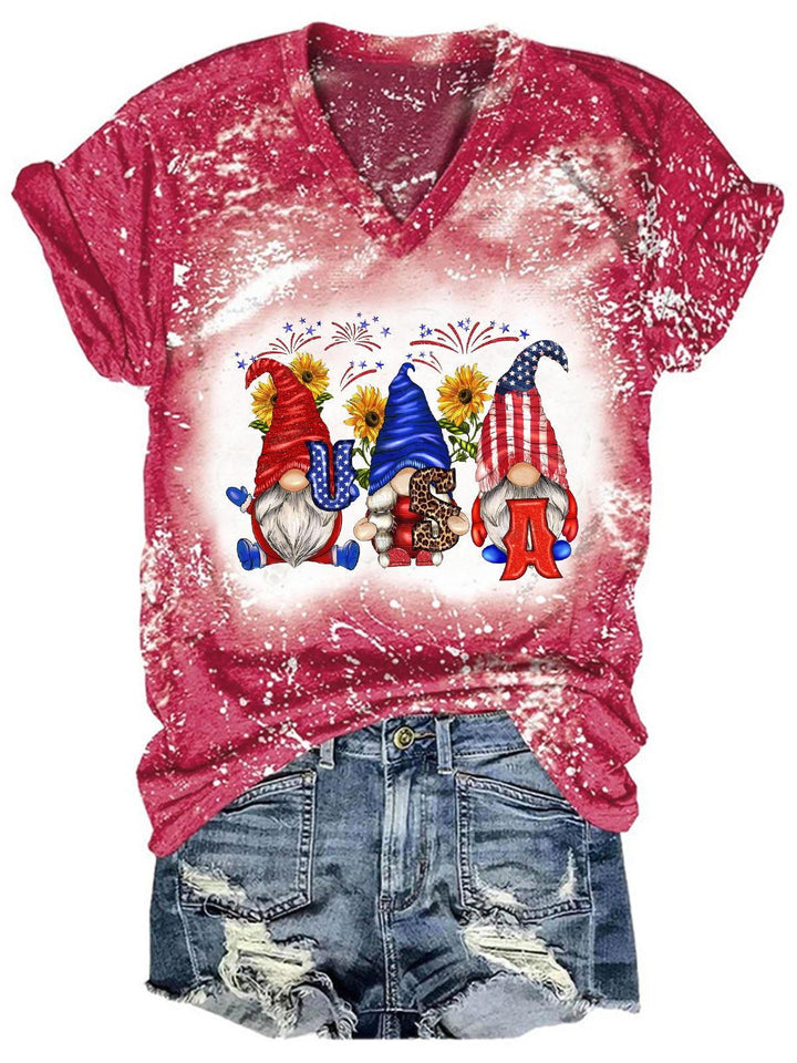 Women's Sunflower USA Gnome Print Glitter Top