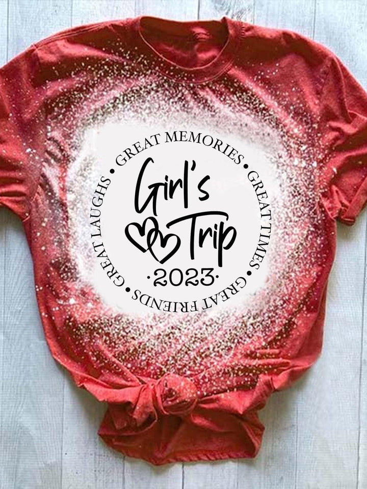 Girl Trip 2023 Print Tie-Dye Crew NeckT-Shirt