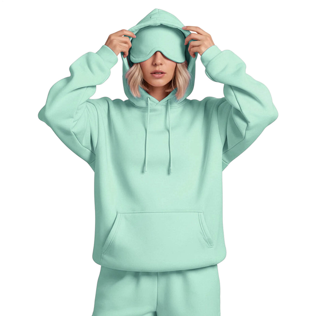 Airplane Mode Travel Hoodie Solid Color Women Comfort Travel Hoodie with Eyeshade Loose Pullover Fall Outfits steadfast