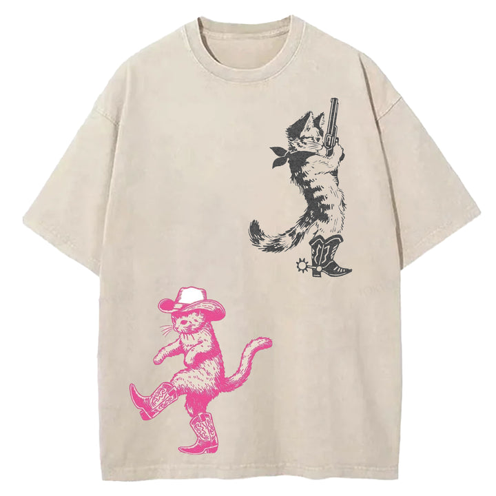 Western Cowboy Cat Retro T-shirt
