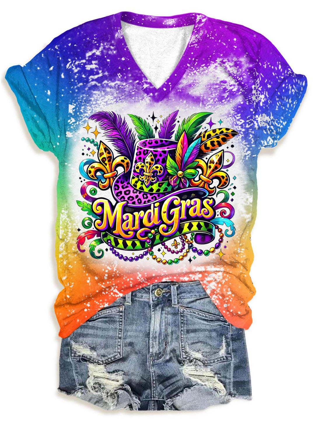 Women's Retro Mardi Gras V Neck T-Shirt