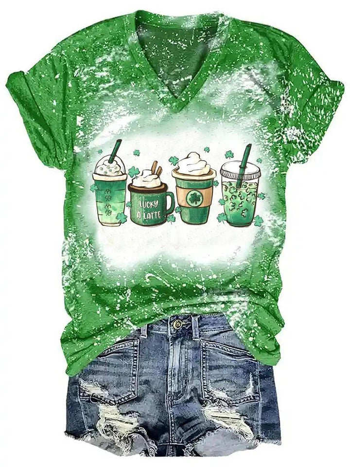 Women's Coffee Print St. Patrick's Day T-Shirt