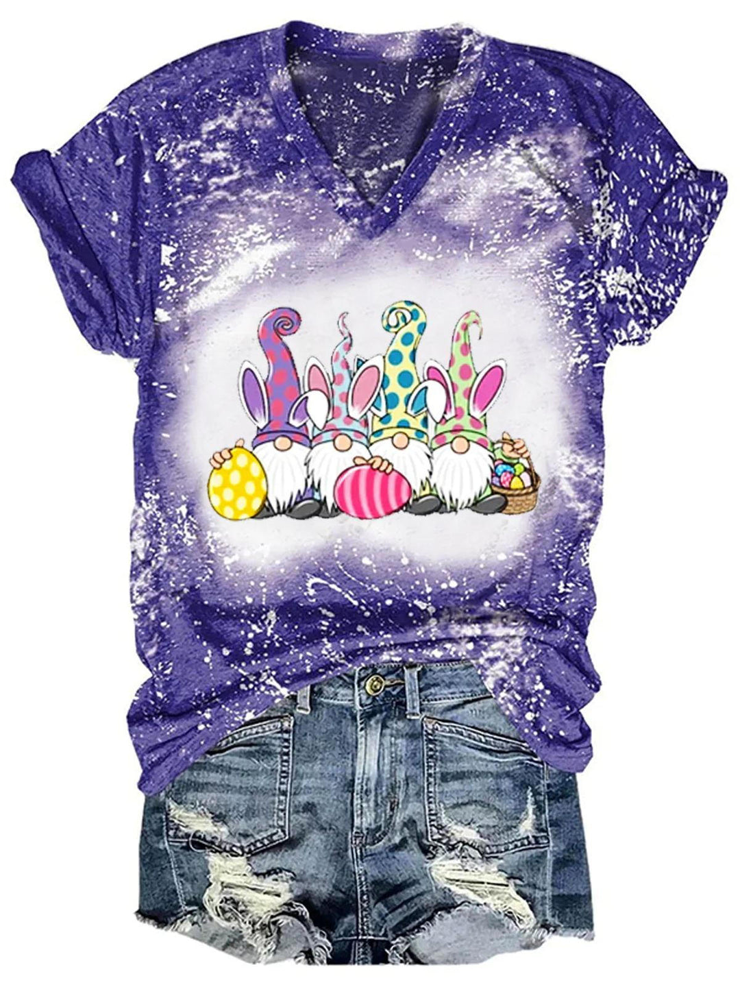 Women's Gnome Egg Print Tie Dye T-Shirt