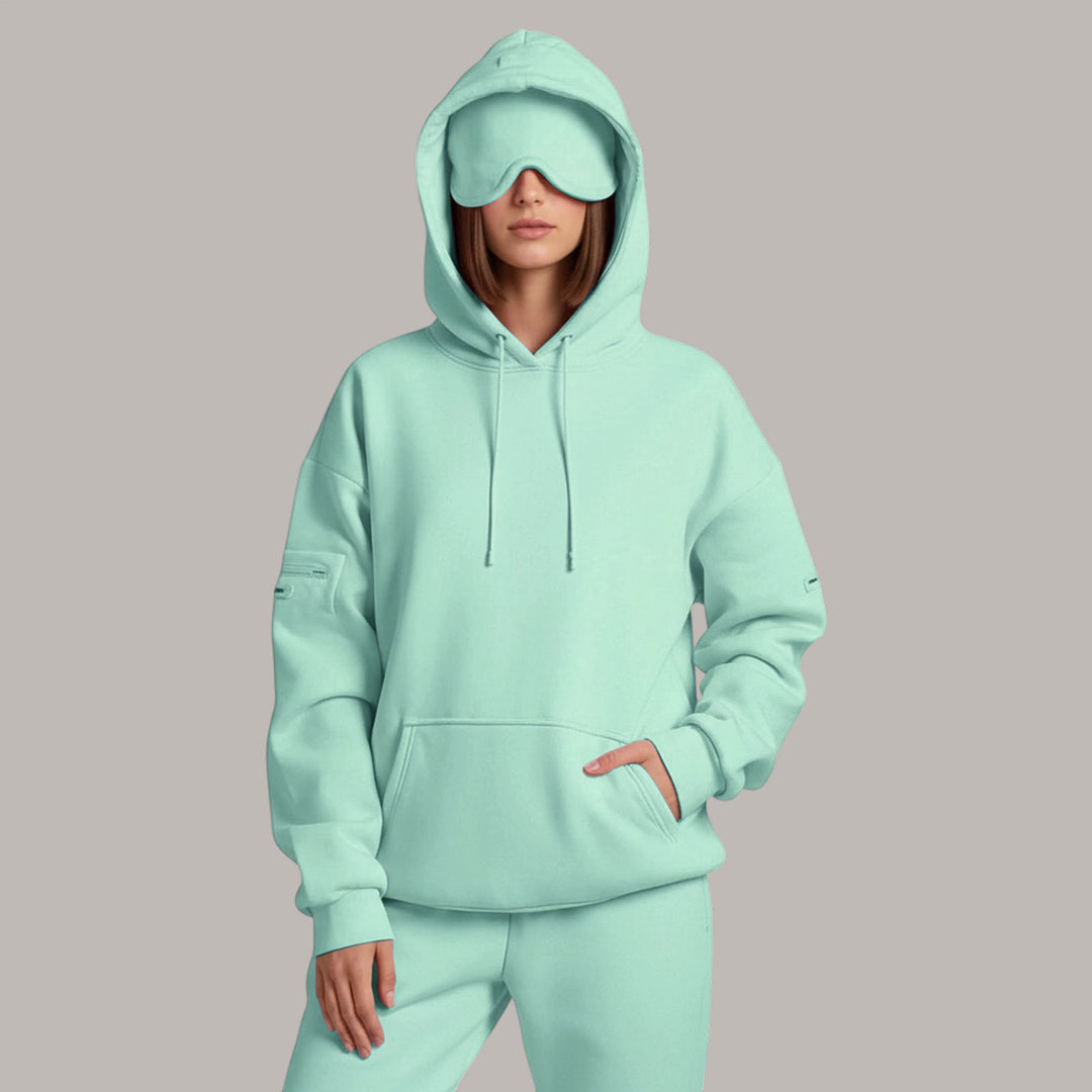 Airplane Mode Travel Hoodie Solid Color Women Comfort Travel Hoodie with Eyeshade Loose Pullover Fall Outfits steadfast