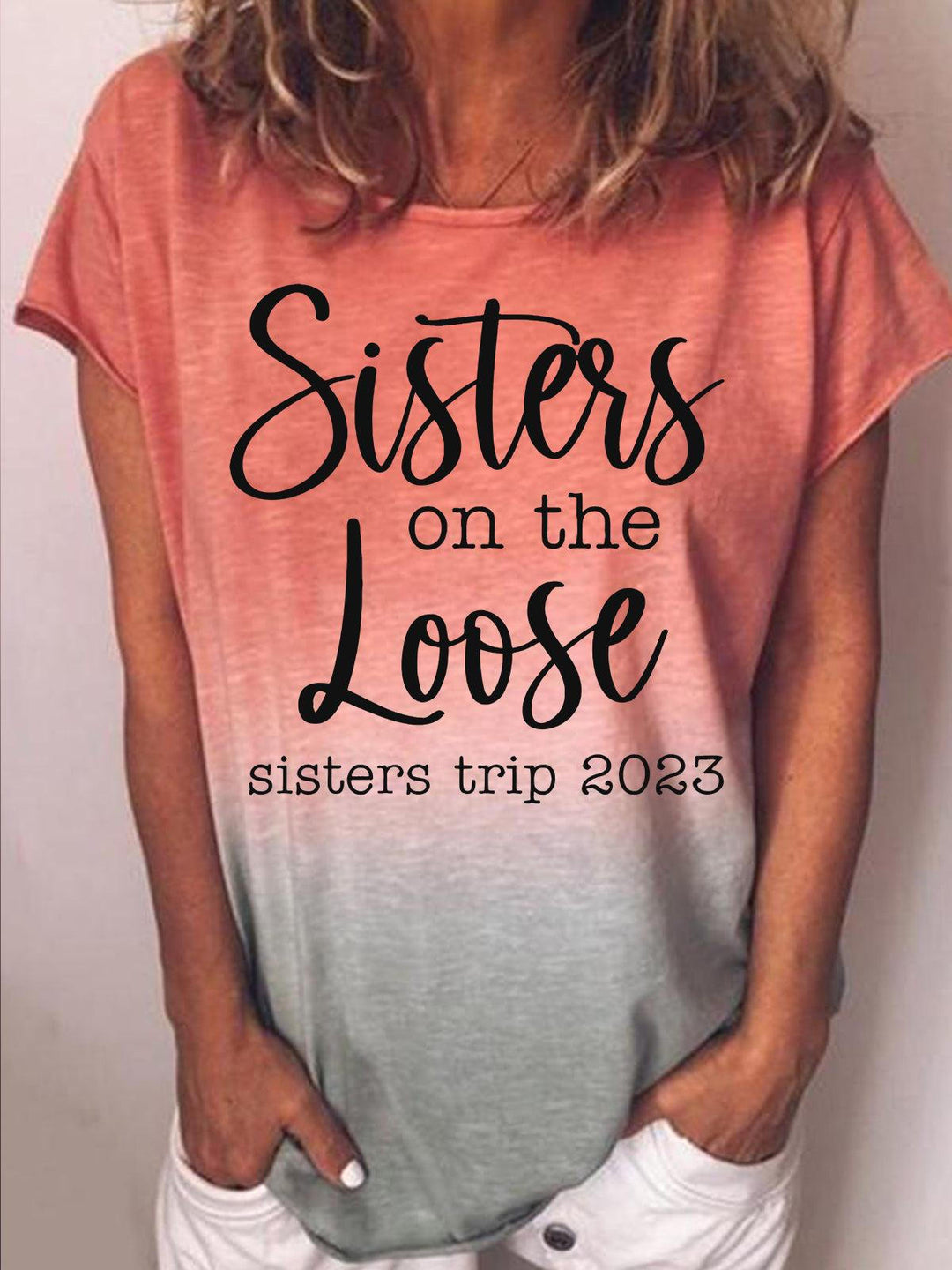 Sisters Trip 2023 Round Neck Gradient Print T-Shirt