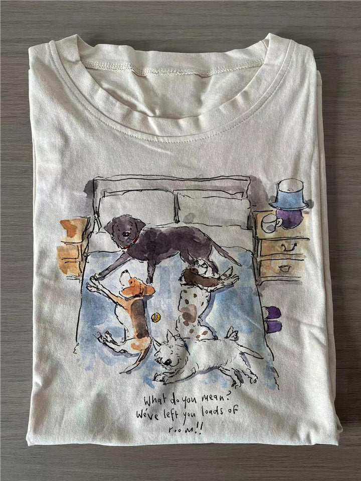 Watercolor Cute Puppy Crew Neck T-shirts