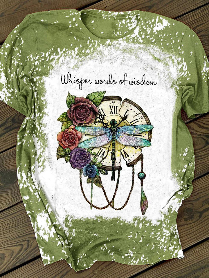 Whisper Words of Wisdom Dragonfly Floral Print Crew Neck T-shirt