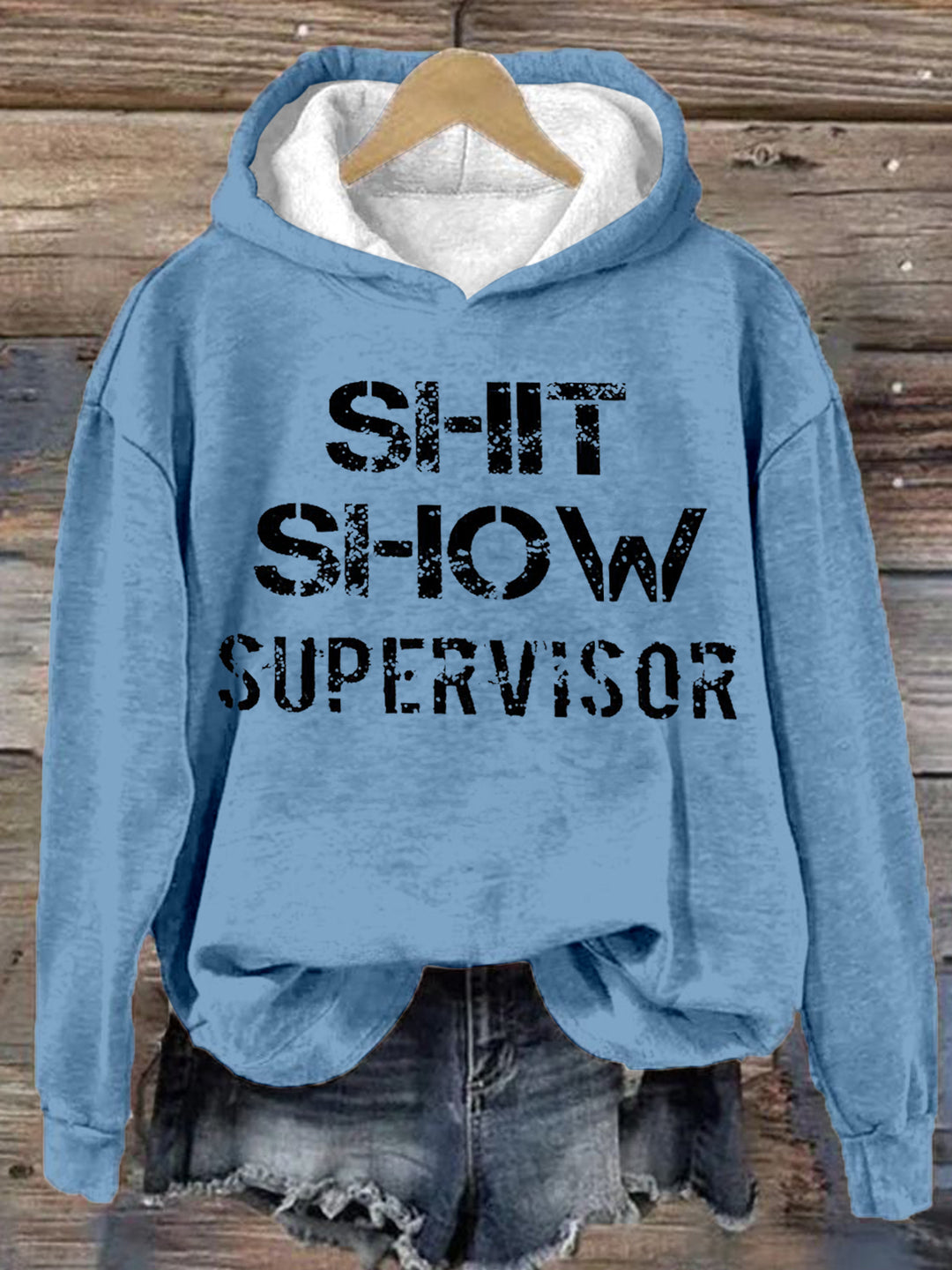 Shit Show Letter Print Long Sleeve Printed Hoodie