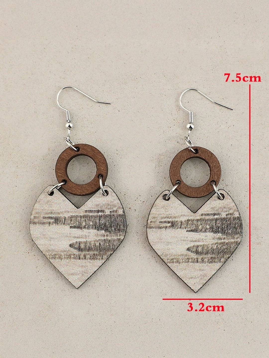 Valentine's Day Heart Splicing Hollow Circle Vintage Wooden Earrings