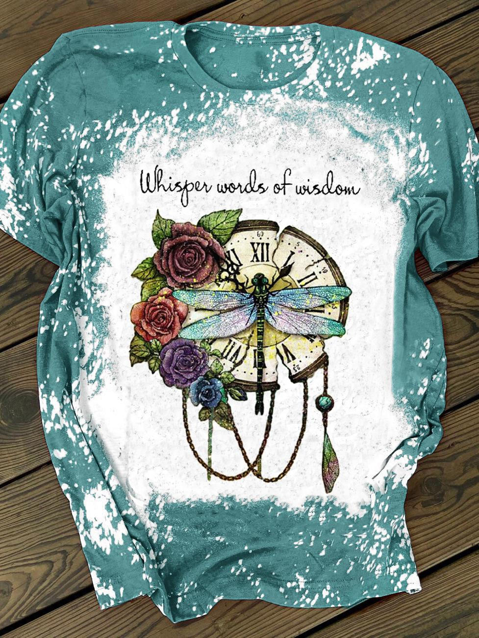 Whisper Words of Wisdom Dragonfly Floral Print Crew Neck T-shirt