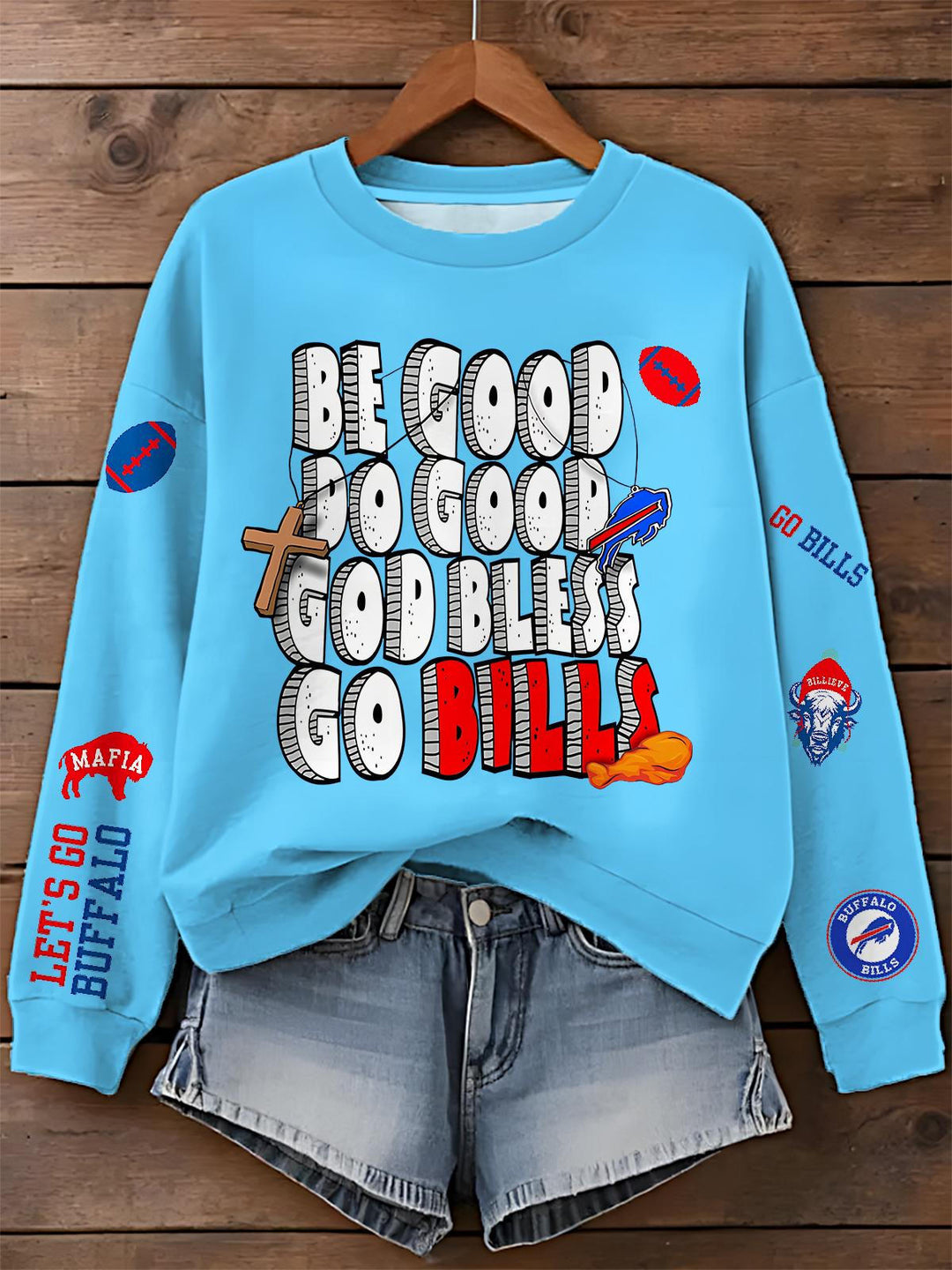 Fun Buffalo Bills Printed Long Sleeve Casual Top