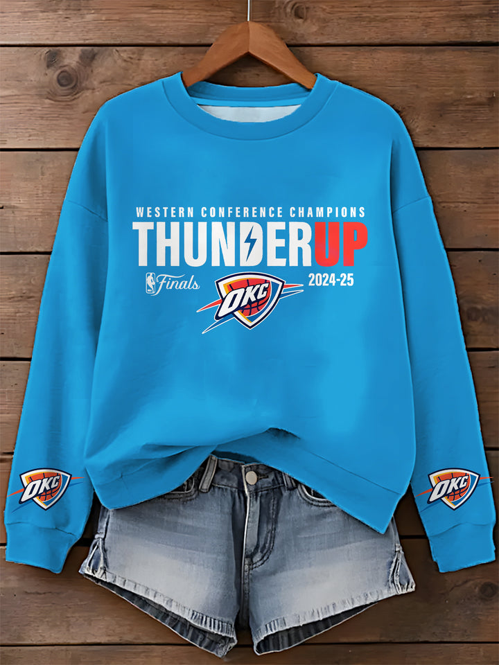 OKC Basketball World Champs Print Long Sleeve Casual Top